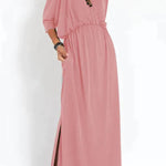 Ultimate Comfort Elastic Waist Half Sleeve Pocketed Slit Maxi Dress