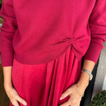 Practical Fashion Knit Ruched Sweater and Satin Stretch Tank Midi Dress Two-piece Set