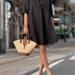 A-Line Short Sleeves Solid Color Split-Joint Lapel Mini Dresses Shirt Dress