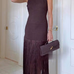 Sleeveless knitted maxi dress with tassels