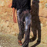 Pursue Shine Sequin High Rise Elastic Waist Flare Pants
