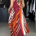Edina Unique Print High Low Halter Loose Top and Elastic Waist Pocketed Wide Leg Pants Set