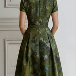 Floral Lapel Short Sleeve Midi Dress With Tailored Waist