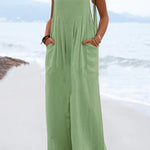 Ethnic Button Suspender Wide Leg Line Jumpsuit