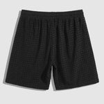 Men's Terry Cloth Plaid Color Block Cuban Collar Shirt Casual Shorts Set