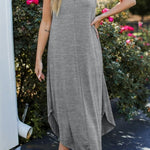 V NECK SLEEVELESS MAXI DRESS