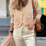 Beige wavy knitted Chanel style cropped cardigan