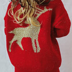Christmas Pattern Knitted Crew Neck Long Sleeved Sweater