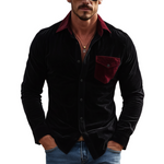 Men's Classic Vintage-style Faux Velvet Long-sleeved Shirt