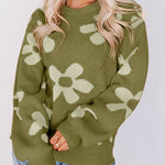 Floral Print Knitted Long Sleeve Pullover Sweater
