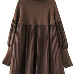 Knitting Pleats Split-Joint High-Neck Pullover Top