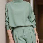 Long Sleeves Loose Solid Color High Neck Blouses&Shirts Tops