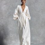 Women's Relaxed-fit White Pure Cotton Long Dress With A Cinched Waist