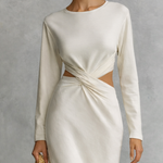 Women's Simple White Milk Silk Midi Dress With Waist Knot And Cutout Details