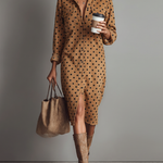 Women's Polka Dot Faux Suede Shirt Midi Dress