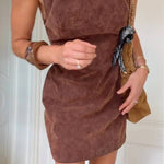 Retro Brown Sleeveless Suede Dress
