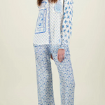 Stylized Dragon Satin Unique Print Long Sleeve Loose Shirt and Elastic Waist Pants Set