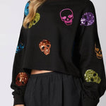 Halloween Skull Sequined Loose Casual Sweatshirt