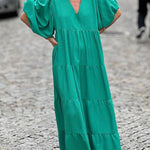 Bubble Long Sleeve V Neck Loose Dress