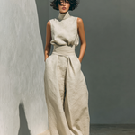 Women's Minimalist Cotton And Linen Blend Sleeveless Blouse And Wide-leg Pants Set