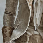 Ivory Velvet Embroidered Blazer With Lace Cuffs