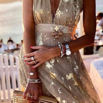 Golden Sunset Stories V-neck Maxi Dress