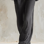 Stylish Sporty Striped Trim Black Corduroy Off-the-shoulder Top And Wide-leg Pants Set