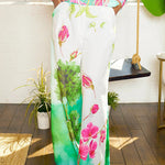 High Waisted Straight Leg Asymmetric Floral Printed Split-Joint Pants Trousers