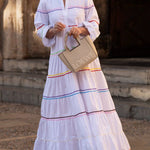 A-Line Long Sleeves Buttoned Contrast Color Elasticity Mock Neck Maxi Dresses
