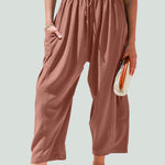 Column Loose Elasticity Pockets Solid Color Casual Pants Bottoms Trousers