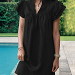 A-Line Loose Ruffled Solid Color Stand Collar Mini Dresses
