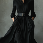 Women's Black Blend Textured Pleated Vintage Maxi Dress