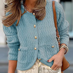 Solid Color V-neck Long-sleeved Loose Pocket Knit Cardigan