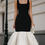 Square Neck Sleeveless Ruffle Hem Midi Dress