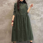 Original Solid Corduroy Lapel Dress