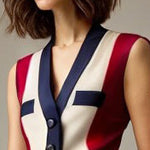 Sleeveless Buttoned Contrast Color V-Neck Vest Top