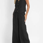 Women Casual Linen Waistcoat Two Set Suits