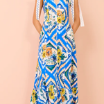 Tie Shoulder Maxi Dress In Azure Floral