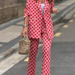 Geometric print loose-fitting suit set