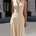 Sleeveless V-neckline Pleated Midi Dress