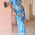One Shoulder Tie Knot Printed Maxi Dress
