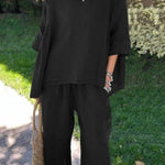 Casual Solid Color Loose Top & Pants Cotton Linen Two-piece Set