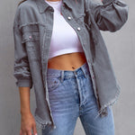 Long Sleeves Loose Fringed Pockets Lapel Outerwear