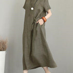 Original Cotton-Blend Lapel Solid Color Dress