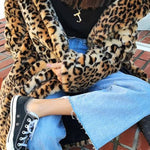 Leopard print plush long coat