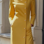 Long Sleeves Loose Buttoned Pockets Solid Color Split-Joint Stand Collar Maxi Dresses