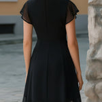 Chiffon Mandarin-Collar Flutter Sleeve A-Line Dress