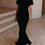 Margovil Short Sleeve Waisted Bodycon Fishtail Dress(6 Colors Available)