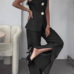Solid Color Elegant Sleeveless Vest & Suit Pants Two-Piece Set