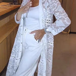 Solid Color Hollow Lace Lapel Button Long Shirt